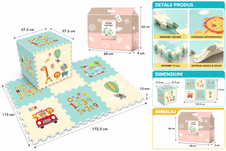 Covor Puzzle Spuma, Cub Pliabil, 9 Piese, Cifre si Litere [1]
