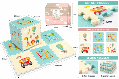 Covor Puzzle Spuma, Cub Pliabil, 9 Piese, Cifre si Litere [0]
