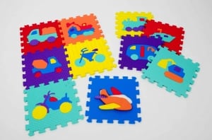 Covorase  copii ( 3 luni +) - Set puzzel 10 piese cu vehicole - Covoras puzzle vehicole
