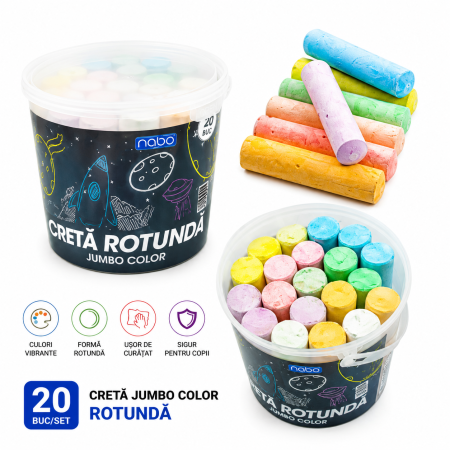 Accesorii de Scoala - Cretă Jumbo Color Rotundă, 20 buc/set, Nebo