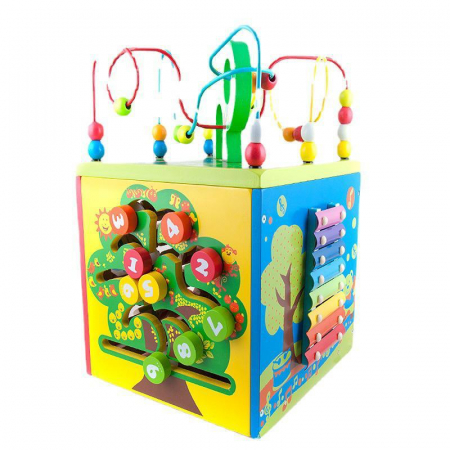 Cuburi din lemn (18 Luni +) - Cub centru activitati Magic 5 in 1