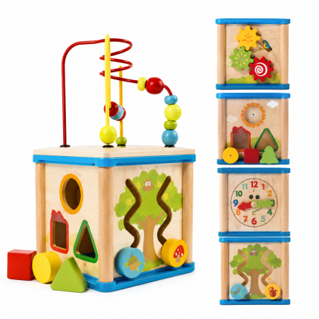 Jucarii din Lemn & Montessori - Cub din lemn 5 in 1 Wisdom Box