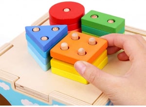 Cub din lemn educativ sortator si stivuire cuburi  5 in 1 [2]