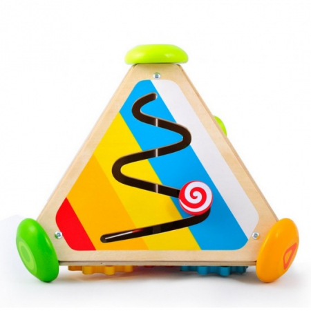 Cuburi din lemn (18 Luni +) - Cub Triunghiular muzical tip busy board 4 in 1