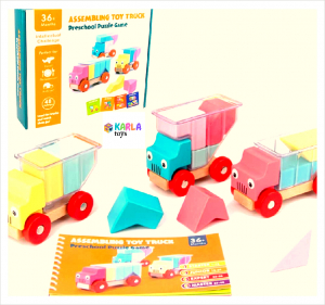 Masinute si Trenulete (3 ani+) - Set 3 masinute din lemn cuburi figuri geometrice puzzle