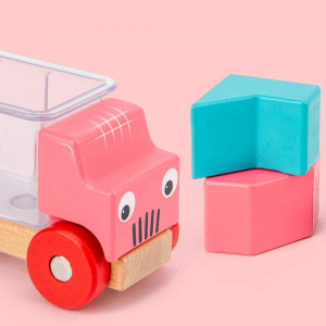 Set 3 masinute din lemn cuburi figuri geometrice puzzle [9]