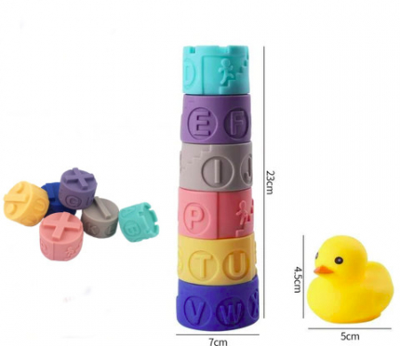 Jucarii Copii - Cuburi Bebelusi Senzoriale din Silicon Stivuire Litere 3D