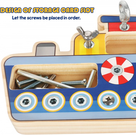 Joc Lemn Banc de lucru Montessori Busy Board Vaporasul cu Suruburi [5]