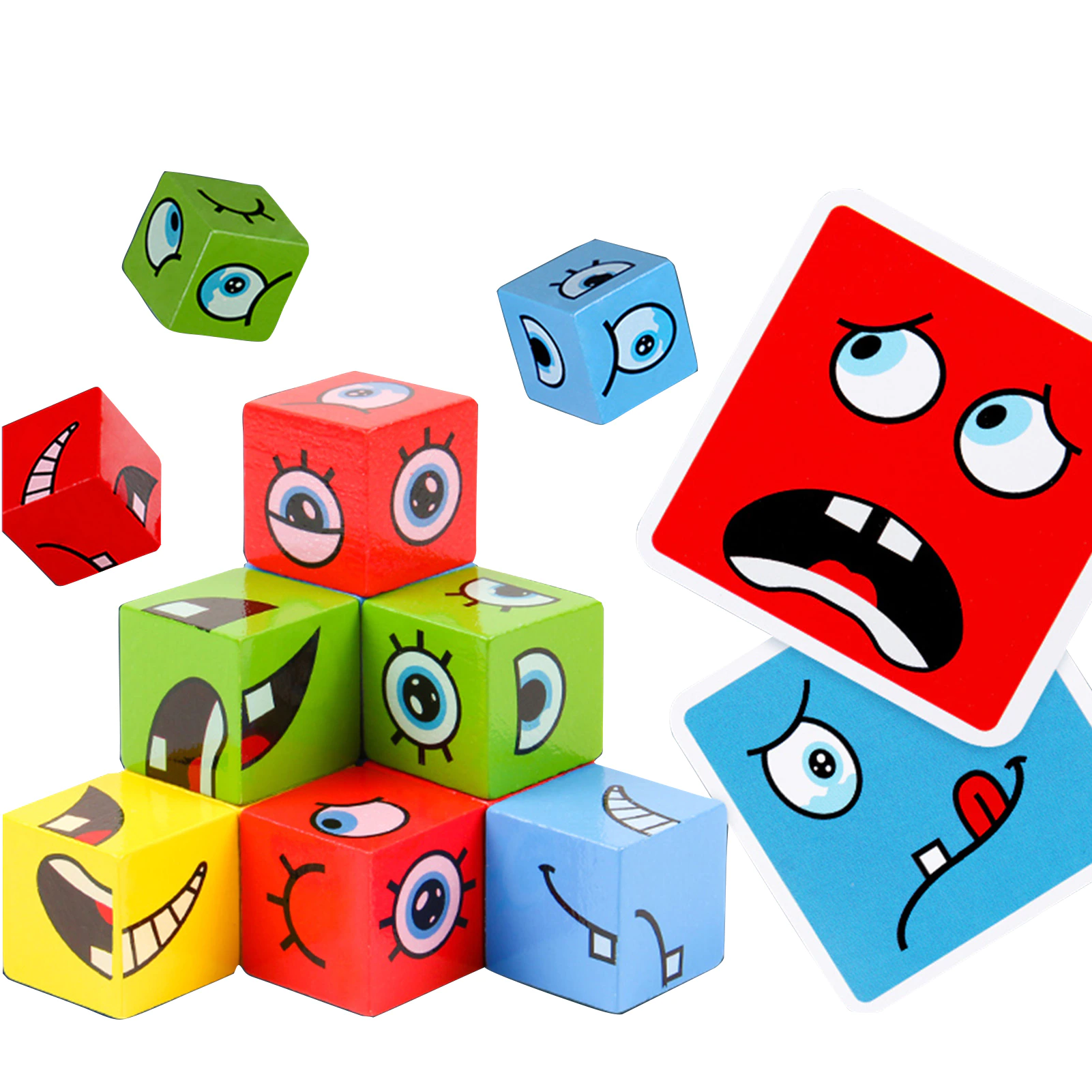 Jucarii din lemn si Montessori - Cuburi puzzle din lemn Expresiile Fetei