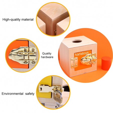 Cuburi Montessori din Lemn cu Incuietori si Forme Geometrice - Busy Board Educativ [4]