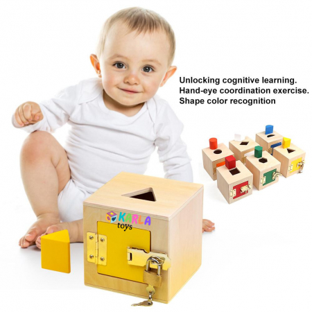 Cuburi Montessori din Lemn cu Incuietori si Forme Geometrice - Busy Board Educativ [6]