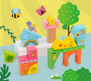 REDUCERI - Set Cuburi de constructie cu animale din lemn cu cutie
