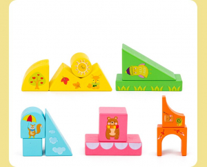 Set Cuburi de constructie cu animale din lemn cu cutie [6]