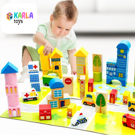 Cuburi lemn de construit cu covor puzzle Traficul Urban [3]
