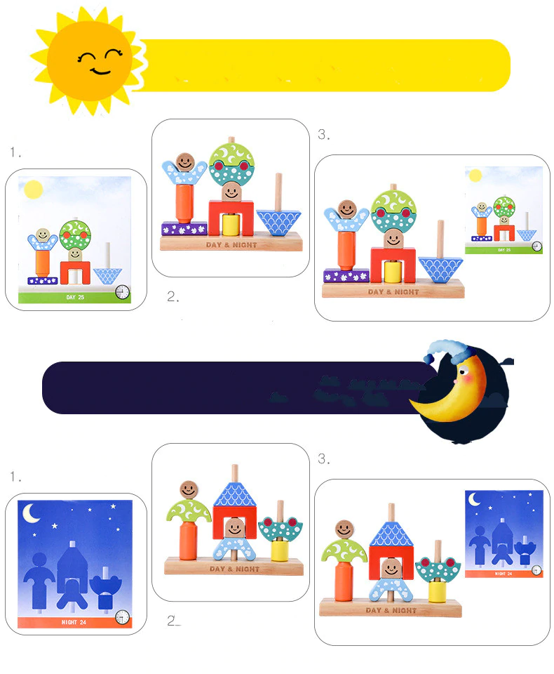 Cuburi din lemn constructie logica Zi si Noapte - Day & Night [10]