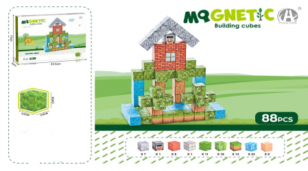 Jocuri creative (3 ani +) - Cuburi magnetice tip Minecraft Set blocuri de constructie Montessori pentru copii 88 piese