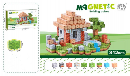 Jocuri creative (3 ani +) - Cuburi magnetice tip Minecraft Set blocuri de constructie Montessori pentru copii 312 piese