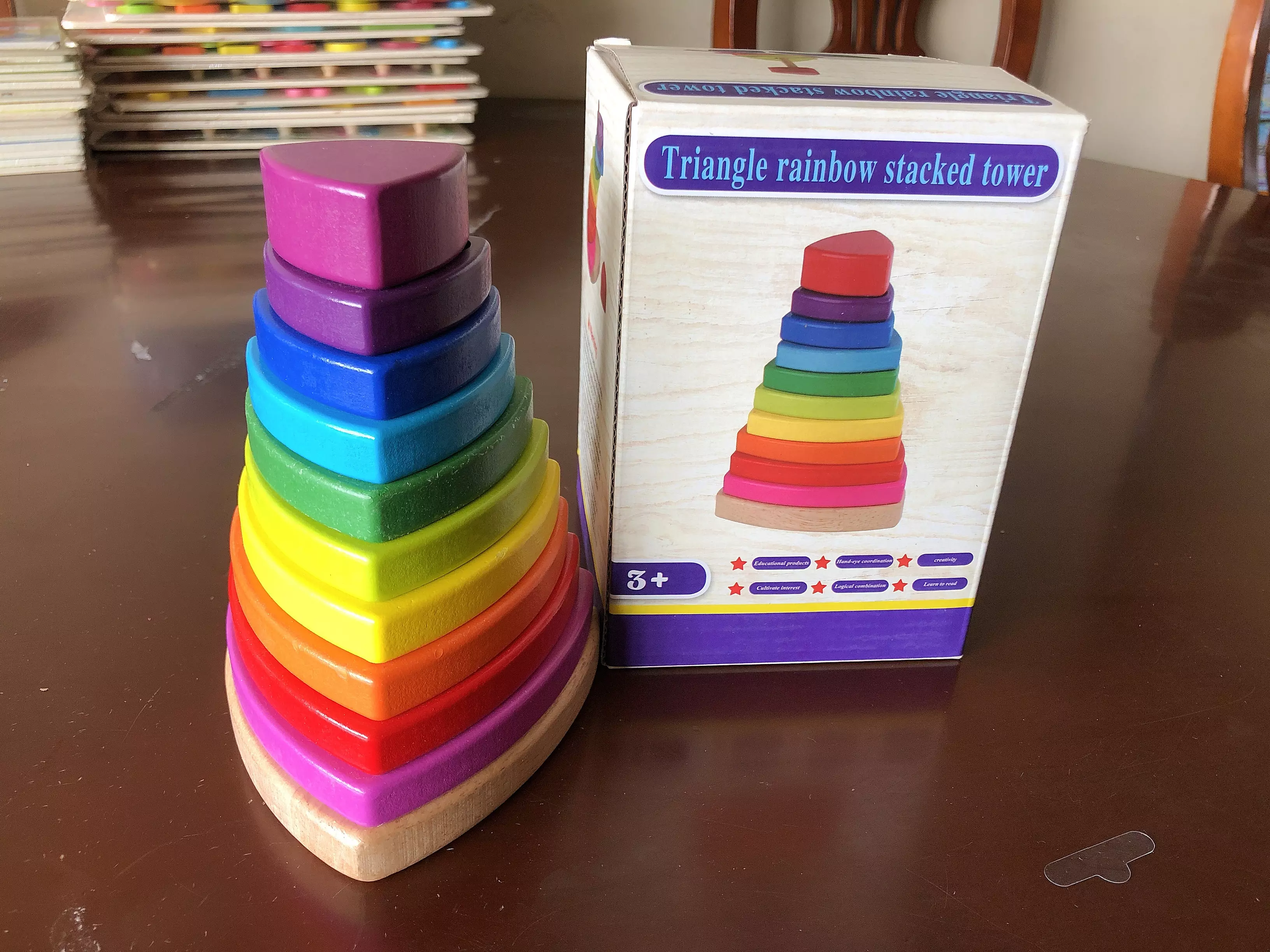 Jucarii din lemn si Montessori - Joc Montessori Stivuire forme geometrice Piramida Curcubeu