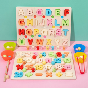 Table educative (3 ani +) - Joc lemn puzzle 3D alfabet sau numere 3 in 1