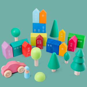 Set Cuburi Lemn Orasul Curcubeu - Rainbow House set 15 piese [1]