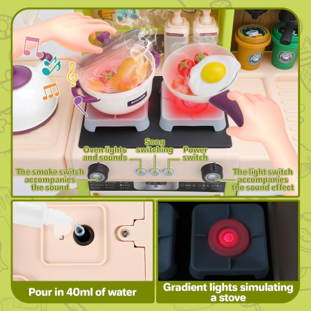 Set Bucatarie Interactiva pentru Copii cu Lumina, Sunet, Apa, Abur si Accesorii Verde [4]
