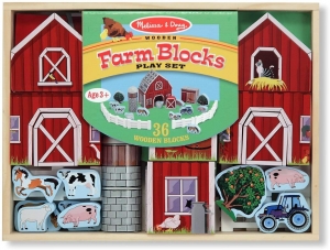 Jucarii din lemn si Montessori - Joc de Lemn Cuburi Ferma Melissa and Doug