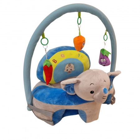 Fotolii din plus sit up Bebe - Fotoliu bebe sit up din plus cu Bara jucarii Elefant Albastru gri