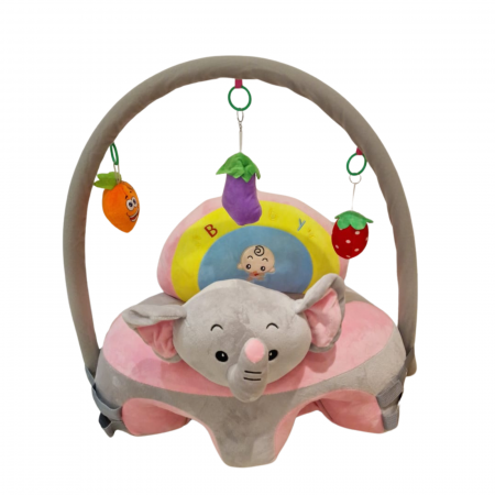 Fotolii din plus sit up Bebe - Fotoliu bebe sit up din plus cu Bara jucarii Elefant Roz Gri