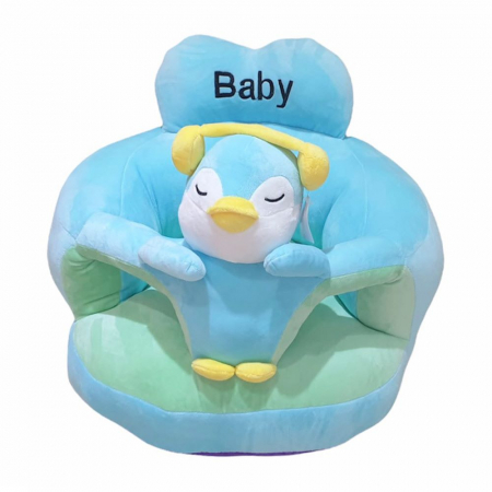 Fotolii din plus sit up Bebe - Fotoliu plus cu spatar Animalute pentru copii pinguin cu casti