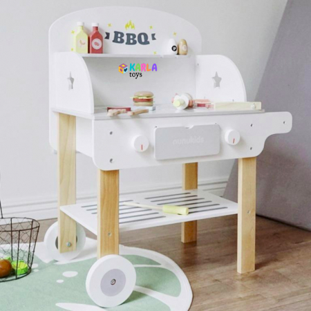Jucarii din lemn si Montessori - Gratar Lemn Copii cu Roti Grill BBQ Nunukids