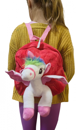 Ghiozdane copii - Ghiozdan Din Plus Unicorn 3D Rucsac Gradinita din PLus Unicorn Rosu