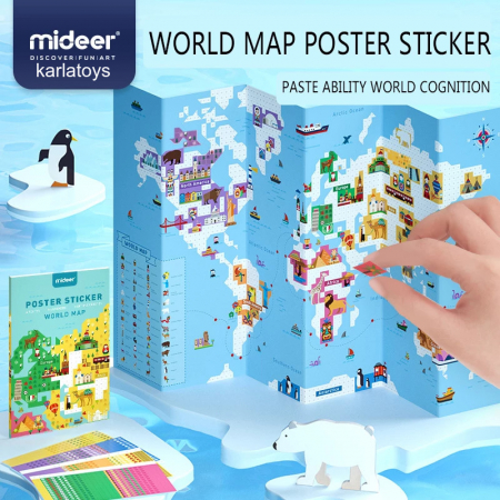 Table educative (3 ani +) - Joc Creativ  Puzzle Educational Harta Lumii Mideer cu Sticker