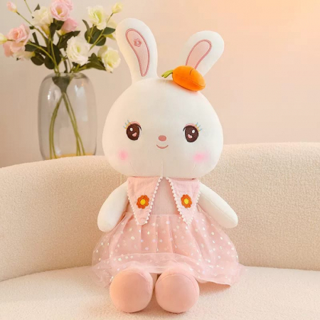 Jucarii din Plus - Mascote din Plus(3 ani +) - Iepuras din Plus cu Rochita Roz 85 cm
