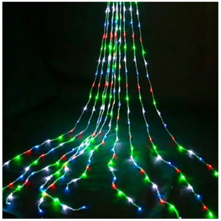 Instalatii Luminoase Craciun - Instalatie Multicolora Perdea Craciun Exterior 3x3m 240LED Albastru Fir Alb  V8