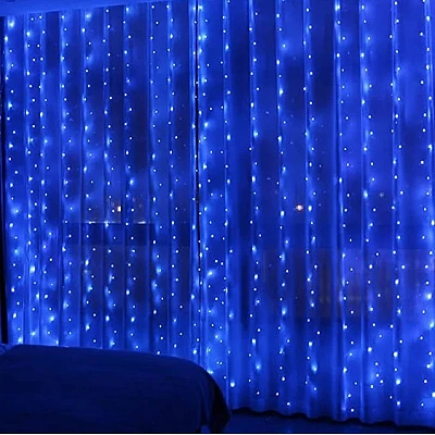 Instalatii Luminoase Craciun - Instalatie Perdea Craciun Exterior 3x3m 240LED Albastru Fir Alb  V8
