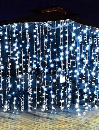 Instalatii Luminoase Craciun - Instalatie perdea lumini Alba Rece exterior, 360 LED 9x1m, IP65, fir negru