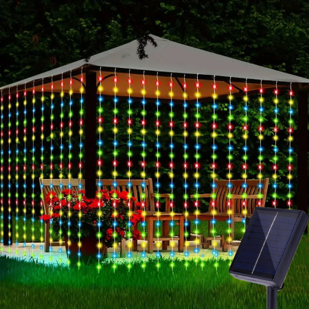 Instalatii Luminoase Craciun - Instalatie perdea lumini multicolore exterior, 360 LED 9x1m, IP65, fir negru