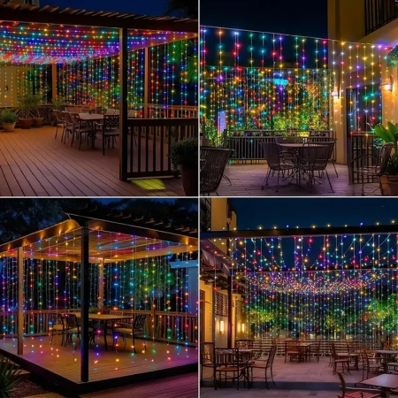 Instalatie perdea lumini Albastru exterior, 360 LED 9x1m, IP65, fir negru [1]