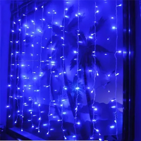 Instalatii Luminoase Craciun - Instalatie perdea lumini Albastru exterior, 360 LED 9x1m, IP65, fir negru