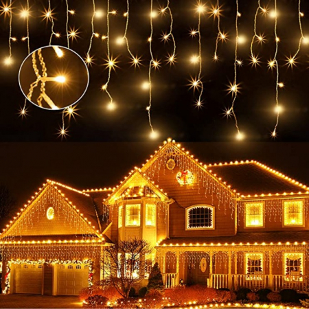 Instalatii Luminoase Craciun - Instalatie turturi 500LED 20 metri interconectabil cu 8 jocuri lumini lumina calda