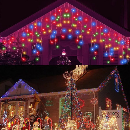 Articole Craciun - Instalatie exterior Craciun turturi 200LED 8 metri cu 8 jocuri lumina multicolora