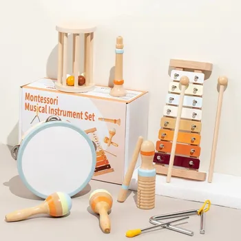 Jocuri creative (3 ani +) - Instrumente Muzicale Montessori din Lemn pentru Copii - Set 7 bucati