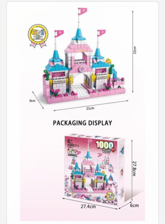 Jocuri creative (3 ani +) - Set Constructie Castel Roz – 1000 Piese  Joc de Construit pentru Copii