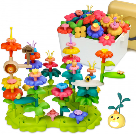 Jocuri creative (3 ani +) - Joc Cuburi de Construit 3D Gradina cu Flori 93 de piese