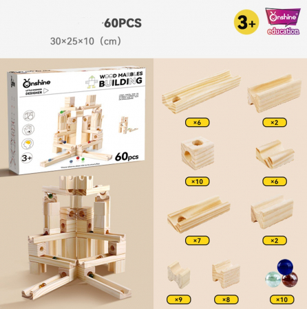 Jucarii din lemn si Montessori - Joc de Construit din Lemn Circuit cu Bile - Joc lemn Marble Run Onshine