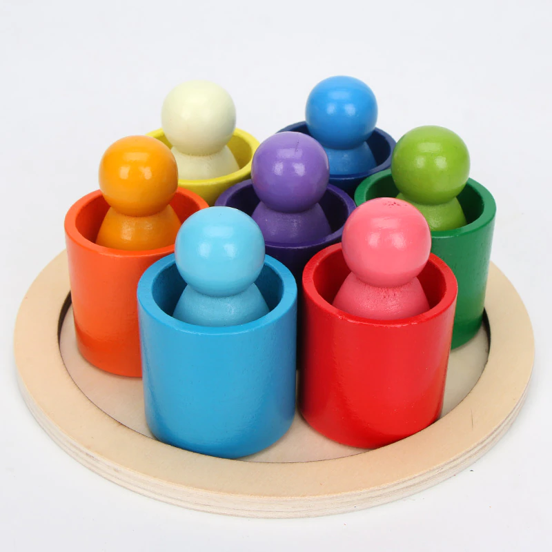 Joc de lemn Papusile Montessori Pioni colorati Peg Dolls [3]
