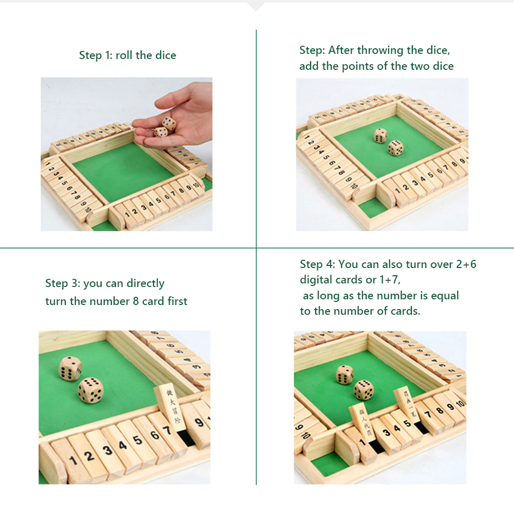 Tabla de joc numere - Joc de masa din lemn cu zaruri Shut the Box [3]