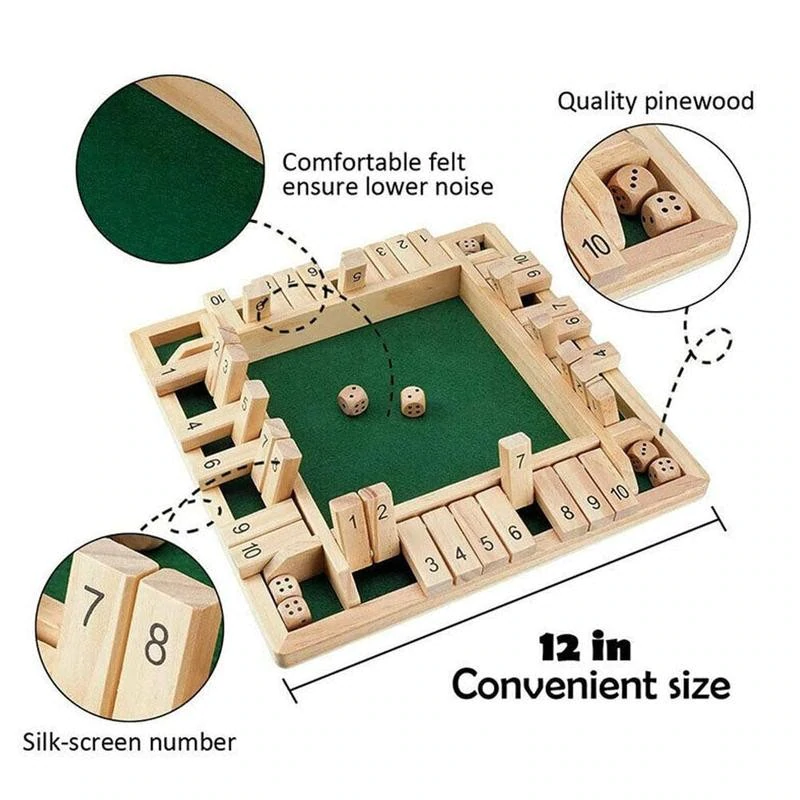 Tabla de joc numere - Joc de masa din lemn cu zaruri Shut the Box [8]