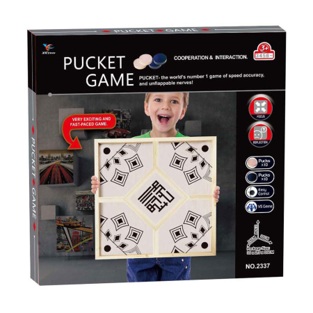 Jucarii - Joc din Lemn de Aruncare Pucuri pentru 4 Jucatori – Joc de Viteza si Indemanare