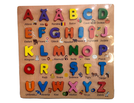 Jocuri educative (3 ani +) - Puzzle 3D Alfabet din Lemn cu Diacritice – Litere si Cuvinte in Limba Romana